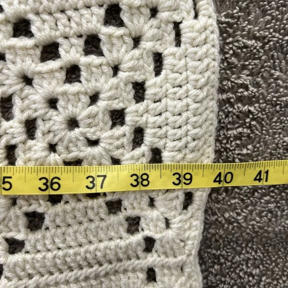 Vtg Beige Afghan Throw Blanket Hand Knitted 48x39 Diamond Pattern Neutral